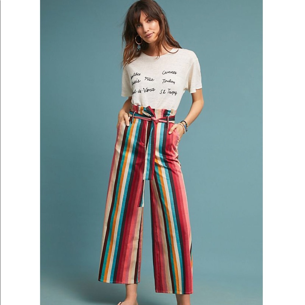 Anthropologie 🌈 Striped Paper Bag Pants 2